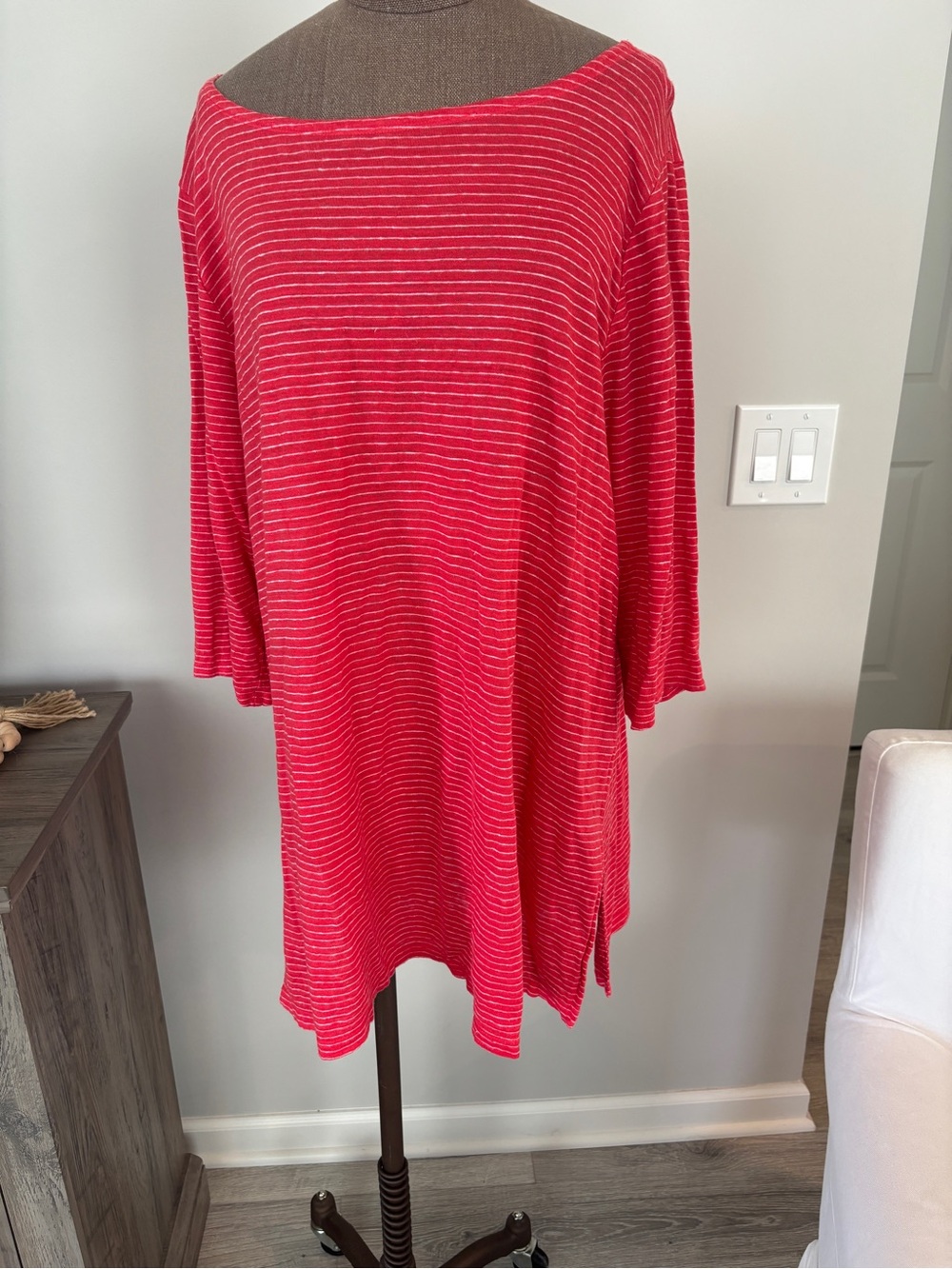 Eileen Fisher Red Striped Long Sleeve Tee
